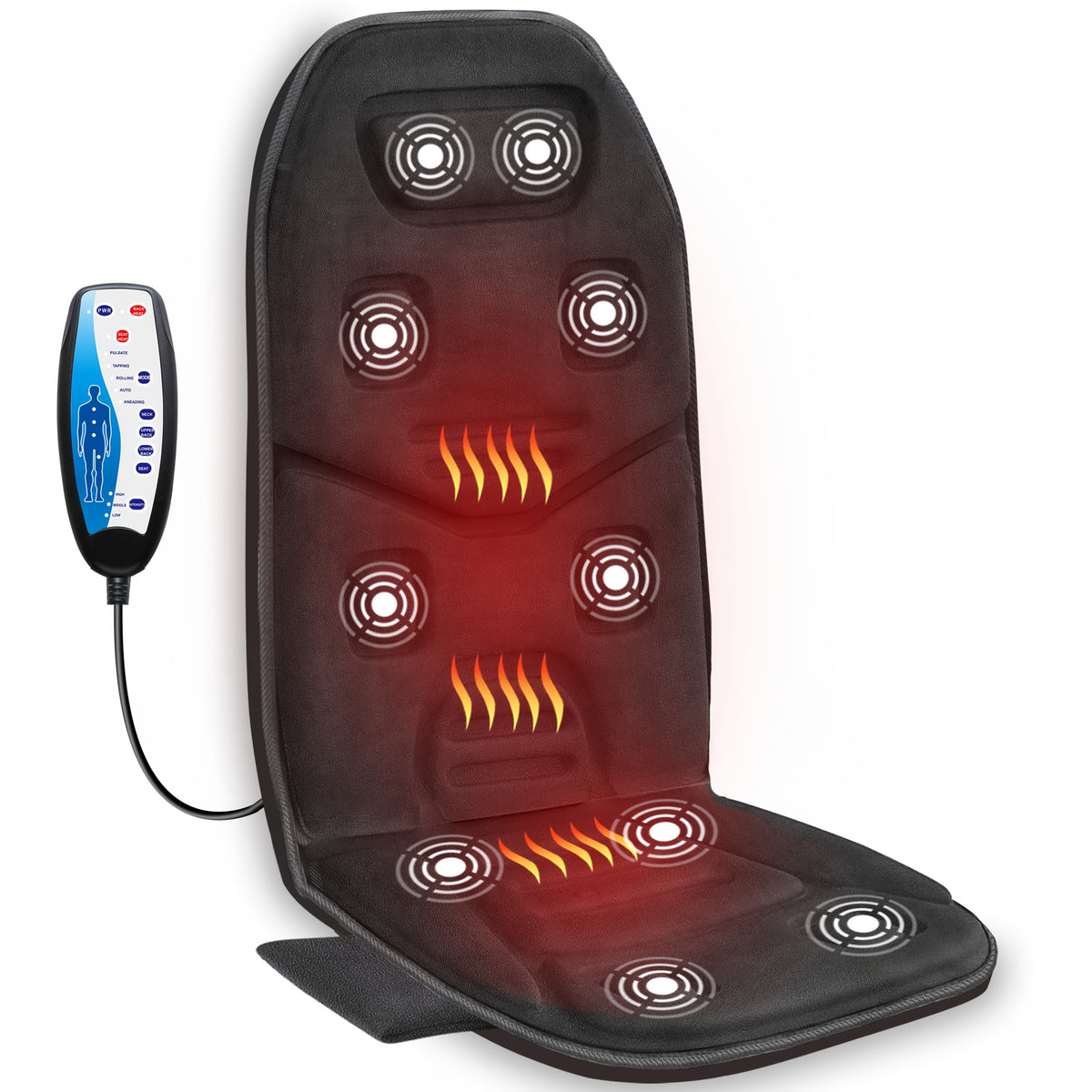 Heated Massage Seat Cushion with 10 Vibration Motors – 5 Modes 3 Intensity Levels Back & Seat Warmer Pad for Recliner Office Chair, 30-Min Auto Shut-Off, Father's Day Mother's Day Gift