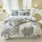 3-Piece Tie-Dye Long Plush Duvet Cover Set 1 Duvet Cover + 2 Pillowcases Zip Closure Machine Washable All-Season Elegant Bedroom Pink Khaki Light Gray Twin Full Queen King
