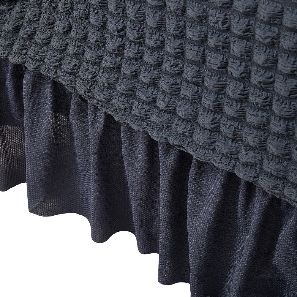 Velvet Jacquard Sofa Cover Ruffle Detail – Non-Slip Dustproof Soft Breathable Slipcover, Machine Washable All-Season, Polyester Spandex, 1/2/3/4 Seater, Grey