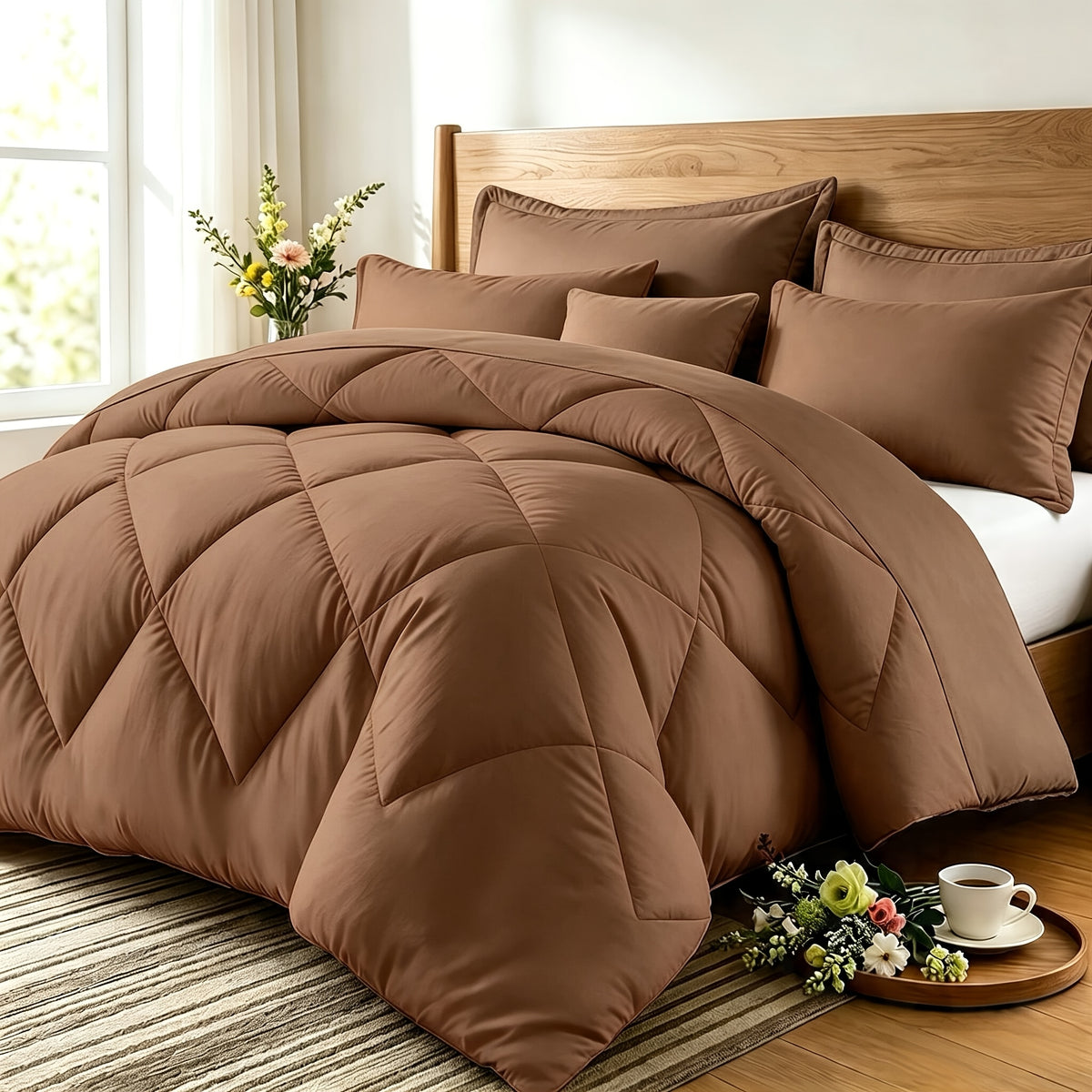 Quilt Set 3 Piece Lightweight Breathable Comforter with Pillowcases - Diamond Pattern Ultra-Fine Fiber Soft Bedding Set 42 Colors Twin Queen King Pinch Pleat