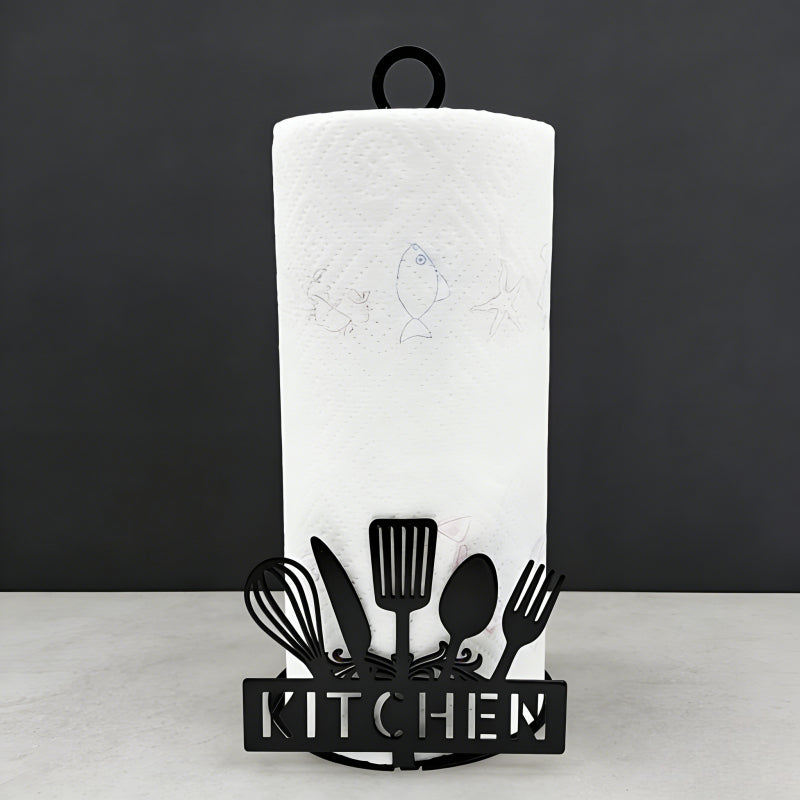 Paper Towel Holder Black Iron Countertop Napkin Dispenser – Kitchen Theme Tissue Stand for Kitchen, Living Room, Bedroom & Coffee Bar