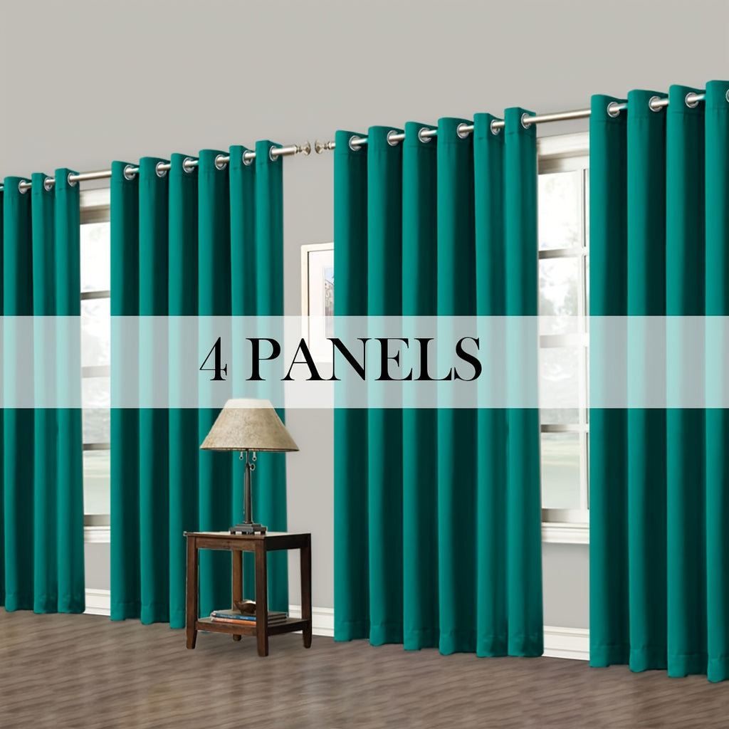 Room Darkening Blackout Curtains 4-Pack – Grommet Top Plain Weave Sun Blocking Drapes for Living Room & Bedroom, 9 Colors, 7 Size Options, Woven Polyester