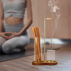 4-Piece Minimalist Glass Incense Holder Set with Wooden Base – Transparent Zen Style Ash Catcher for Yoga, Meditation & Home Decor
