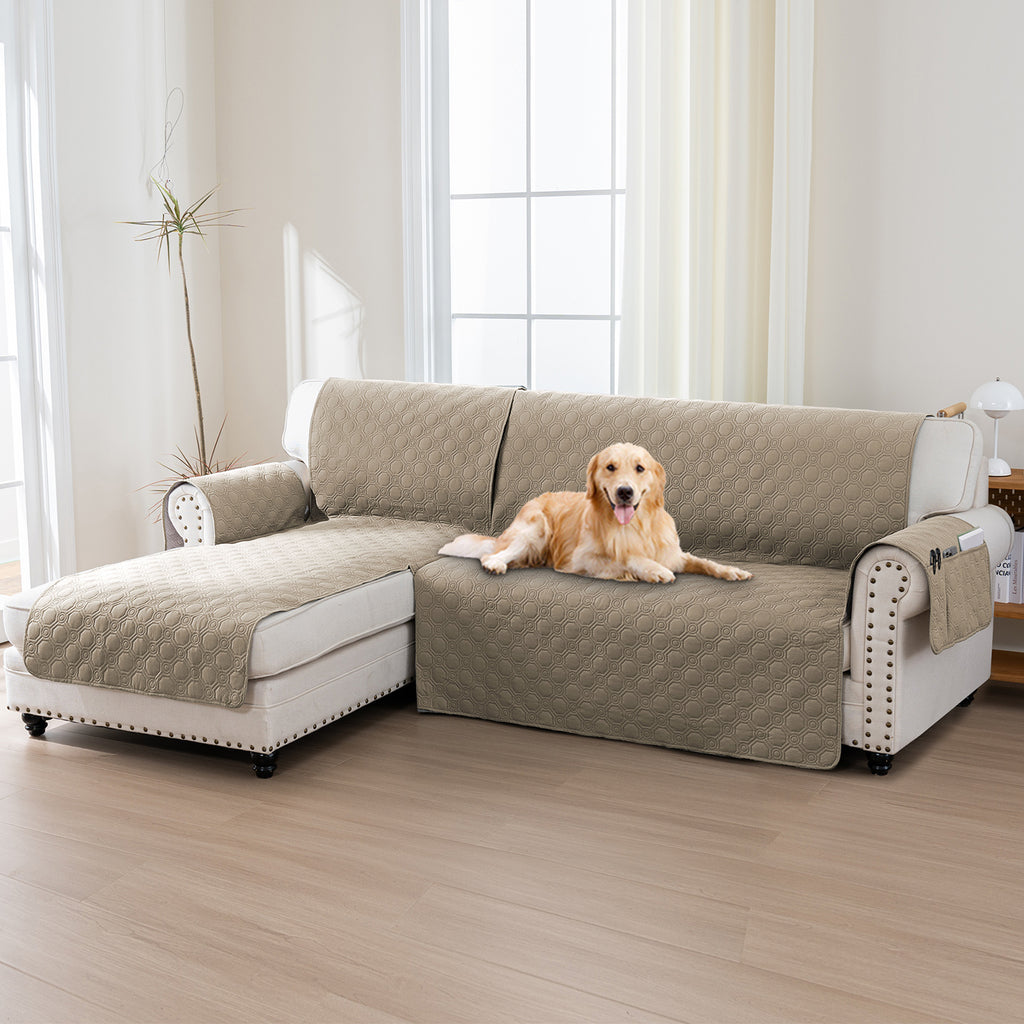L-Shaped Sectional Sofa Cover 100% Liquid-Resistant Couch Slipcover with Non-Slip Straps for Dogs Cats Pets Left Right Chaise