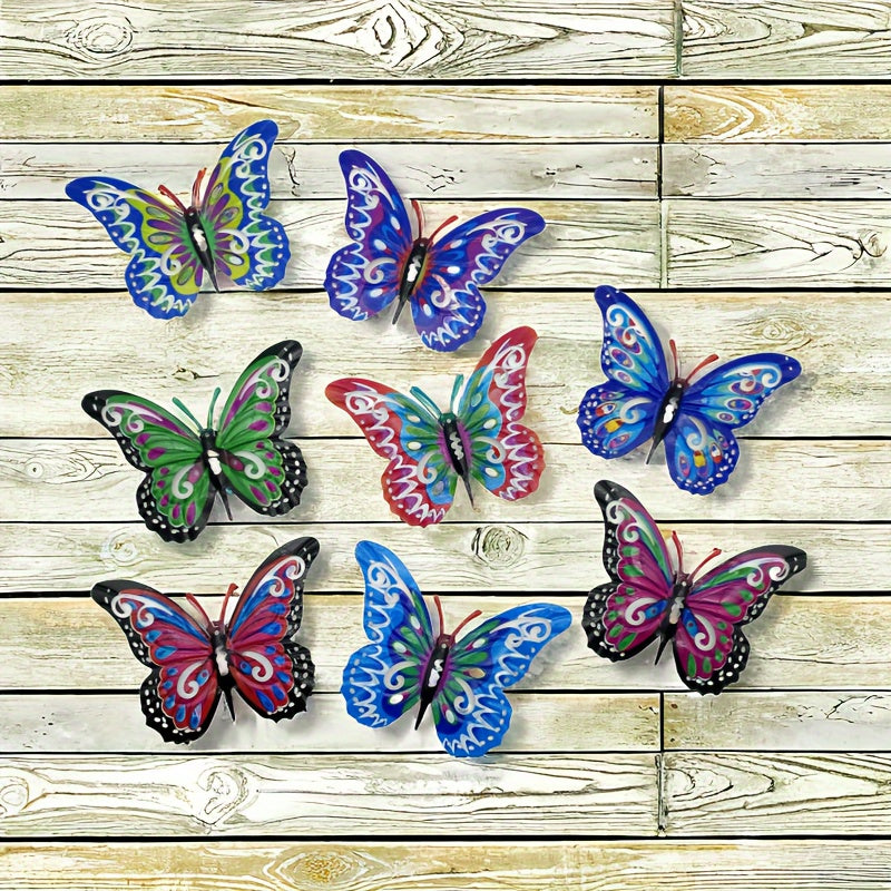Metal Butterfly Wall Art Decorations Set of 8 – Colorful 3D Iron Butterfly Wall Decor for Garden Patio Indoor Walls, All-Season Outdoor Wall Art, Mother's Day Father's Day Gift