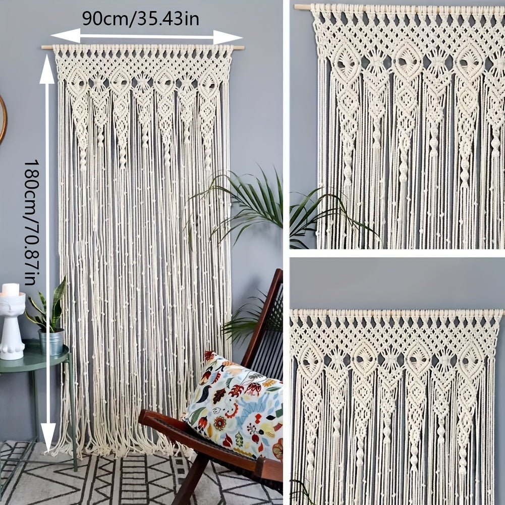 Bohemian Macrame Tapestry Wall Hanging – Large Vertical Handwoven Cotton Boho Wall Decor for Bedroom, Living Room, Wedding Backdrop & Hallway, Cream White Woven Wall Art