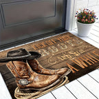 Western Cowboy Boot Doormat Indoor Outdoor Farmhouse Welcome Mat | "Take Off Your Boots" Rustic Ranch Entrance Rug for Front Door Porch Mudroom – Durable Polyester, Easy Clean, 20x30 & 24x36 Inch