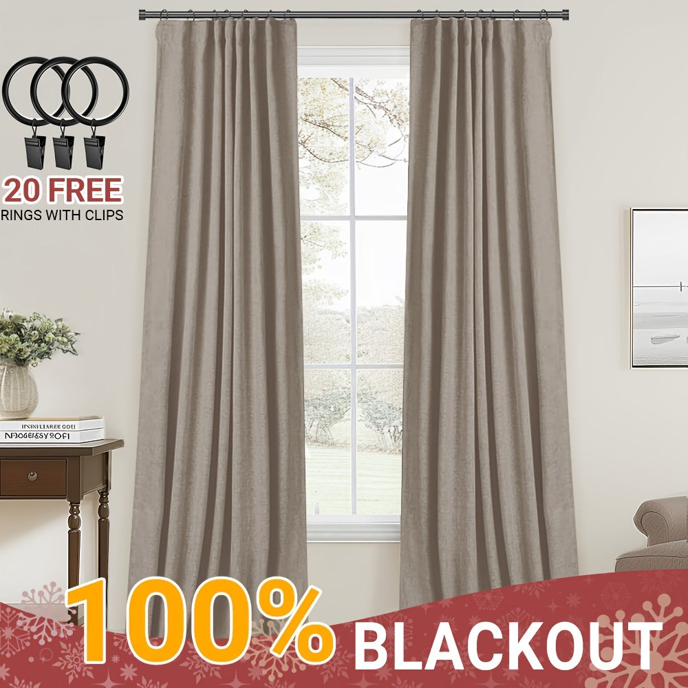 Blackout Curtains for Living Room & Bedroom - 100% Blackout Textured Panels, Thermal Insulated, Rod Pocket & Clip Rings, Multiple Sizes & Colors