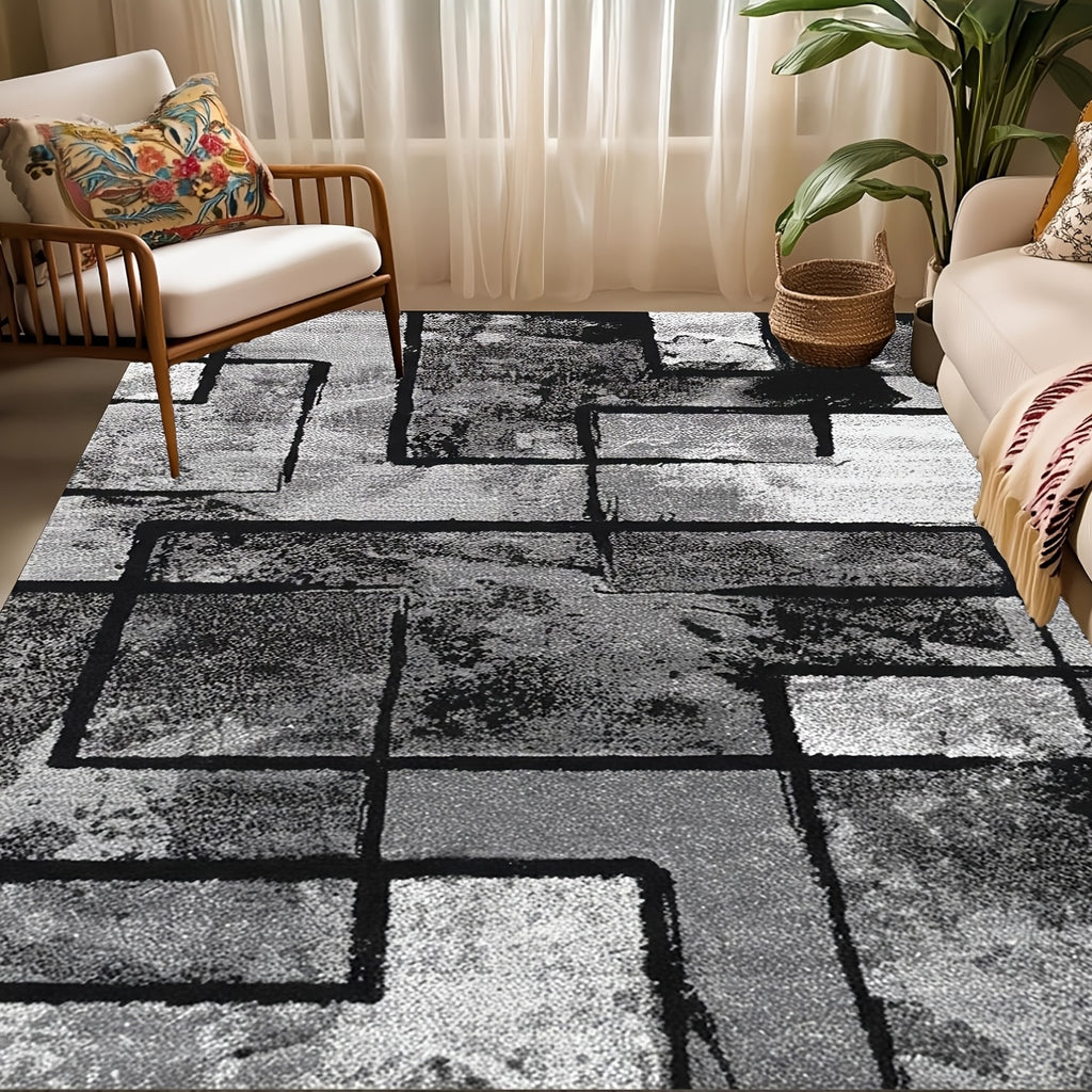 Luxury Velvet Area Rug Non-Slip Machine Washable, Geometric Print Fluffy Polyester Carpet for Living Room Bedroom Kitchen, 7 Sizes Available