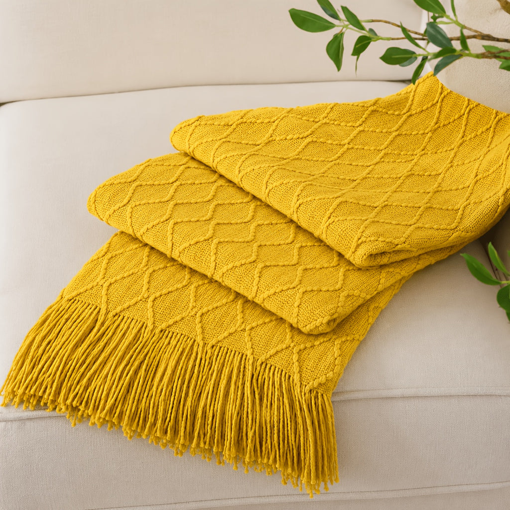 Chunky Tassel Throw Blanket Soft Cozy Textured Farmhouse Knit Blanket for Couch Sofa Bed Living Room Bedroom Travel Decor 10 Colors
