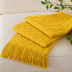 Chunky Tassel Throw Blanket Soft Cozy Textured Farmhouse Knit Blanket for Couch Sofa Bed Living Room Bedroom Travel Decor 10 Colors