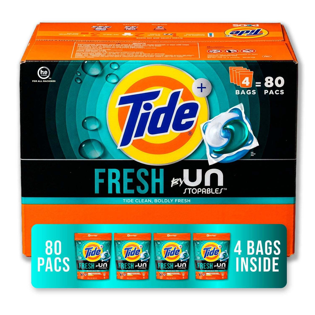 Tide PODS + Unstopables Fresh Scent Laundry Detergent Pacs 40 Count – 2-Pack Combo (Each 20 Pacs) for Deep Clean & Long-Lasting Freshness