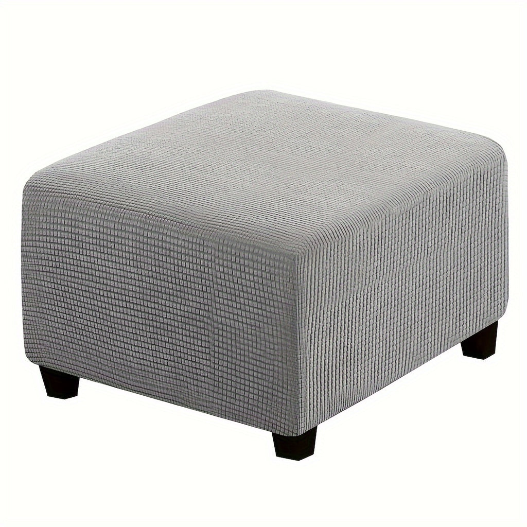 Stretch Ottoman Footstool Cover Elastic Square Slipcover – Grip Polyester Stretch Protector with Elastic-Band Closure, Machine Washable Footstool Cover for Home & Office, 1pc