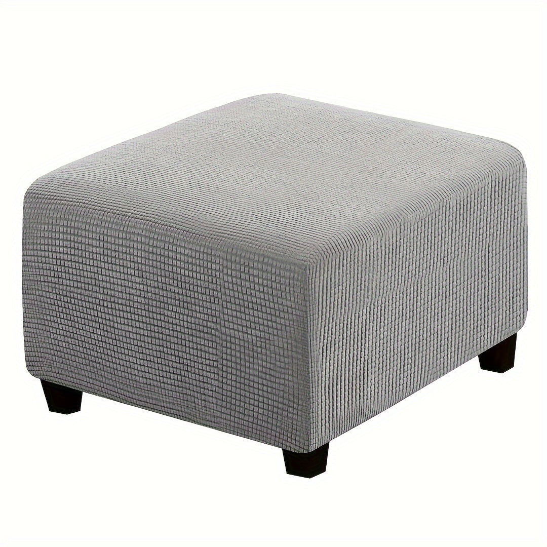 Stretch Ottoman Footstool Cover Elastic Square Slipcover – Grip Polyester Stretch Protector with Elastic-Band Closure, Machine Washable Footstool Cover for Home & Office, 1pc
