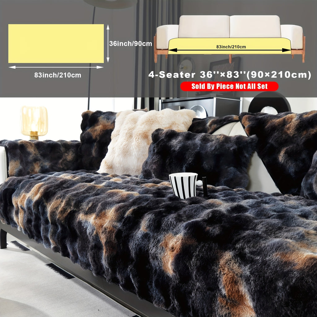 Faux Lamb Fluffy Sofa Cover Modern Gradient – Thick Plush Pet-Friendly Polyester Sofa Protector, Machine Washable 450-500g Fabric for Single, Double, Triple & Combination Sofas