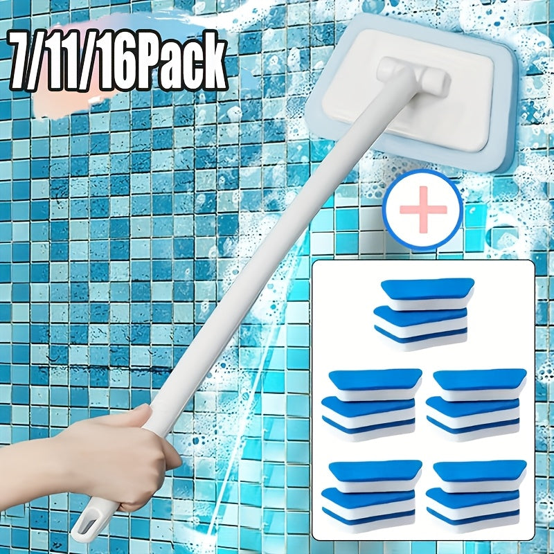Shower & Bathtub Cleaning Brush Set with Replaceable Heads – Tile, Wall, Floor & Window Glass Scrubber – 7pc / 11pc / 16pc