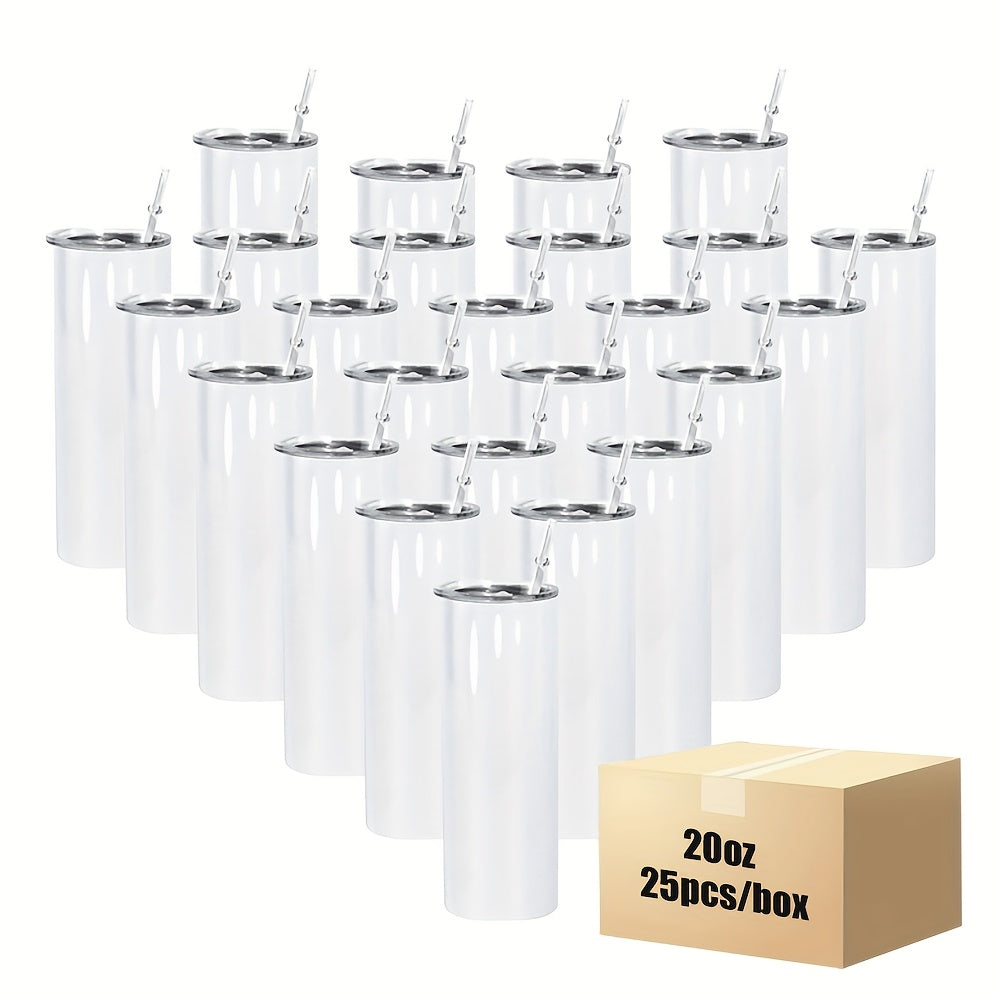 25pcs 20oz Stainless Steel Double Wall Insulated Sublimation Tumbler Bulk Set with Lids & Straws - Minimalist Leakproof Reusable Cup for Office Camping Students | Nuvia Haven