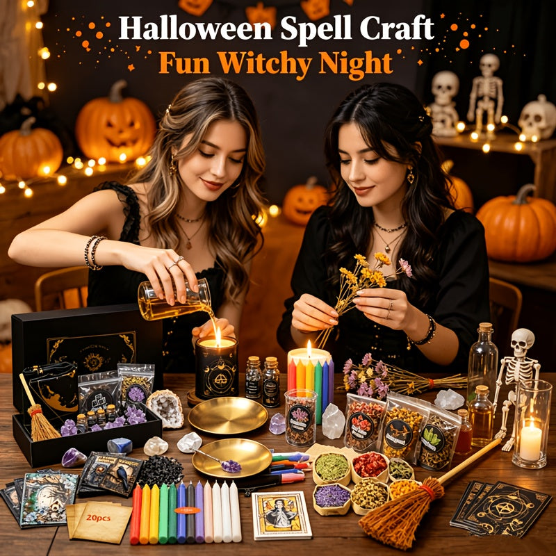 Witchcraft Supplies Kit for Spells – 94 / 130pcs Witch Box with Pink Candles, Wiccan Tools & Beginner Pagan Ritual Set | Halloween