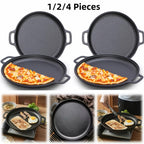 Pre-Seasoned Cast Iron Skillet 14 Inch Dual Loop Handles Nonstick Pizza Pan BBQ Pancake Griddle Oven Stovetop Grill Campfire Safe Even Heating