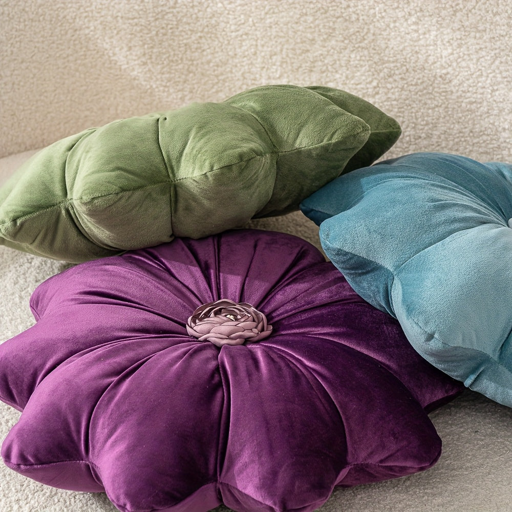Velvet Flower-Shaped Throw Pillow with Pillow Core - Elegant Round Cushion for Sofa Bed and Living Room Decor Christmas Home Decoration Gift