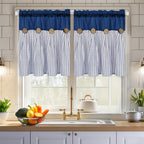Striped Patchwork Semi-Sheer Rod Pocket Curtains – Bohemian Tiered Window Panels for Bedroom, Living Room, Kitchen, Bathroom & Cafe | 1 or 2 Pcs