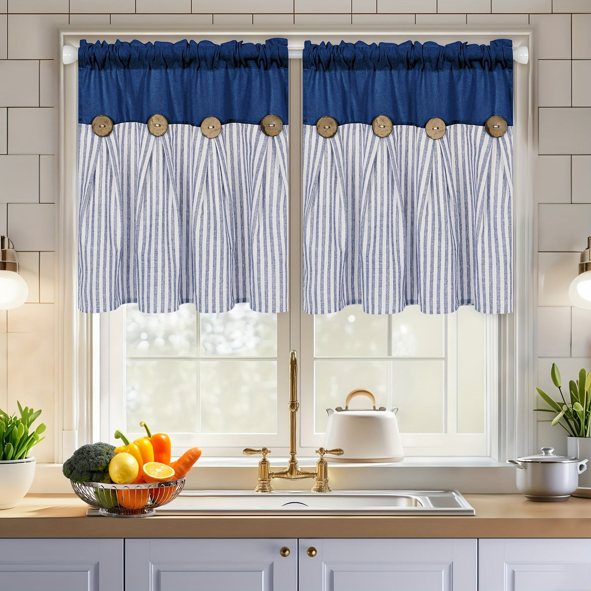 Striped Patchwork Semi-Sheer Rod Pocket Curtains – Bohemian Tiered Window Panels for Bedroom, Living Room, Kitchen, Bathroom & Cafe | 1 or 2 Pcs