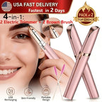 Electric Eyebrow Trimmer 2 Pack USB Rechargeable Painless Precision Hair Remover Women - Face Leg Lip Armpit Portable Razor Pink Rose Gold