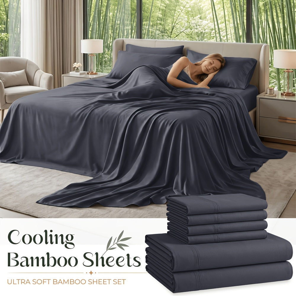 Cooling Bamboo Sheet Sets Deep Pocket 16 Inch Moisture-Wicking Breathable Soft 1800 Thread Count Fitted Sheet Twin Full Queen King All Season