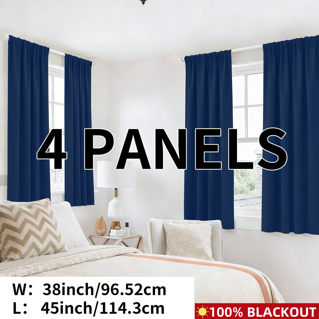 Blackout Curtains Rod Pocket 4-Panel Solid Color Lightweight Matte Drapes | 100% Light Blocking Window Curtains for Bedroom Living Room, 9 Colors 5 Sizes