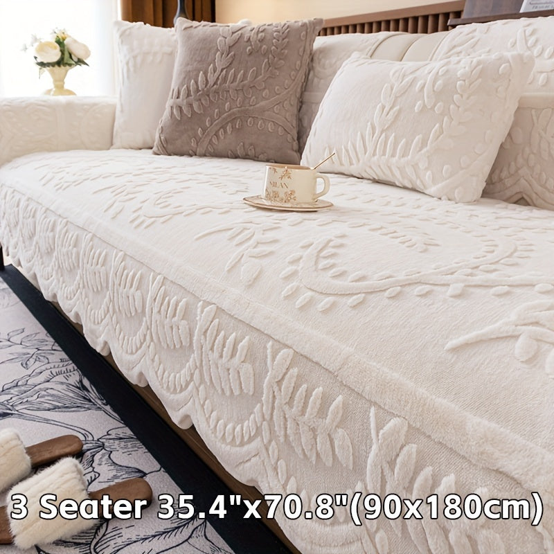Faux Rabbit Fur Sofa Cover Thick Winter Warm Couch Protector Non-Slip Machine Washable Pet-Friendly Floral Sofa Slipcover for 1 2 3 4 Seater Living Room Bedroom