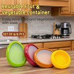 Silicone Fruit & Vegetable Fresh Keeper Set - Reusable Produce Saver Containers for Avocado, Onion, Tomato, Lemon, Garlic & Potato, Fridge Storage, 6 or 8 Piece Set