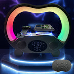 RGB Night Light 6 in 1 Wireless Speaker Alarm Clock Wireless Charging Phone Watch Temperature Display Bedroom Teen Gift Halloween Christmas Decor Black White