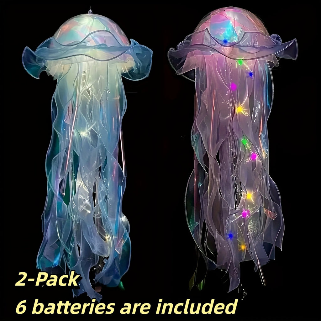 LED Jellyfish Chandelier Lights Color Changing, Set of 2 Hanging Outdoor Garden Tree Lights for Christmas, Halloween, Gender Reveal & Mood Lighting, Battery Powered