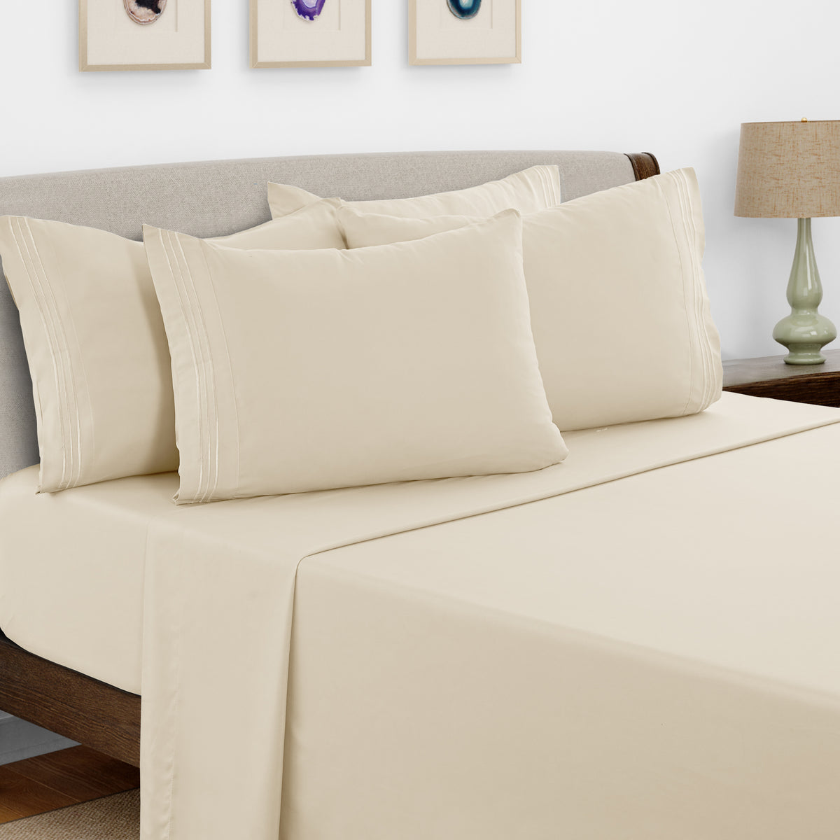 Brushed Microfiber Bed Sheet Set 6 Piece with Embroidered Pillowcases - Hotel Luxury Deep Pocket 16 Inch, Soft Breathable All Season, 24 Colors, Twin Twin XL Full Queen King Cal King