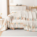 Chenille Boho Sofa Cover with Embroidered Detail – Machine Washable Slipcover for 1 2 3 4 Seater Sectional Couches, Extra Large Sizes, No Padding, 4 Colors