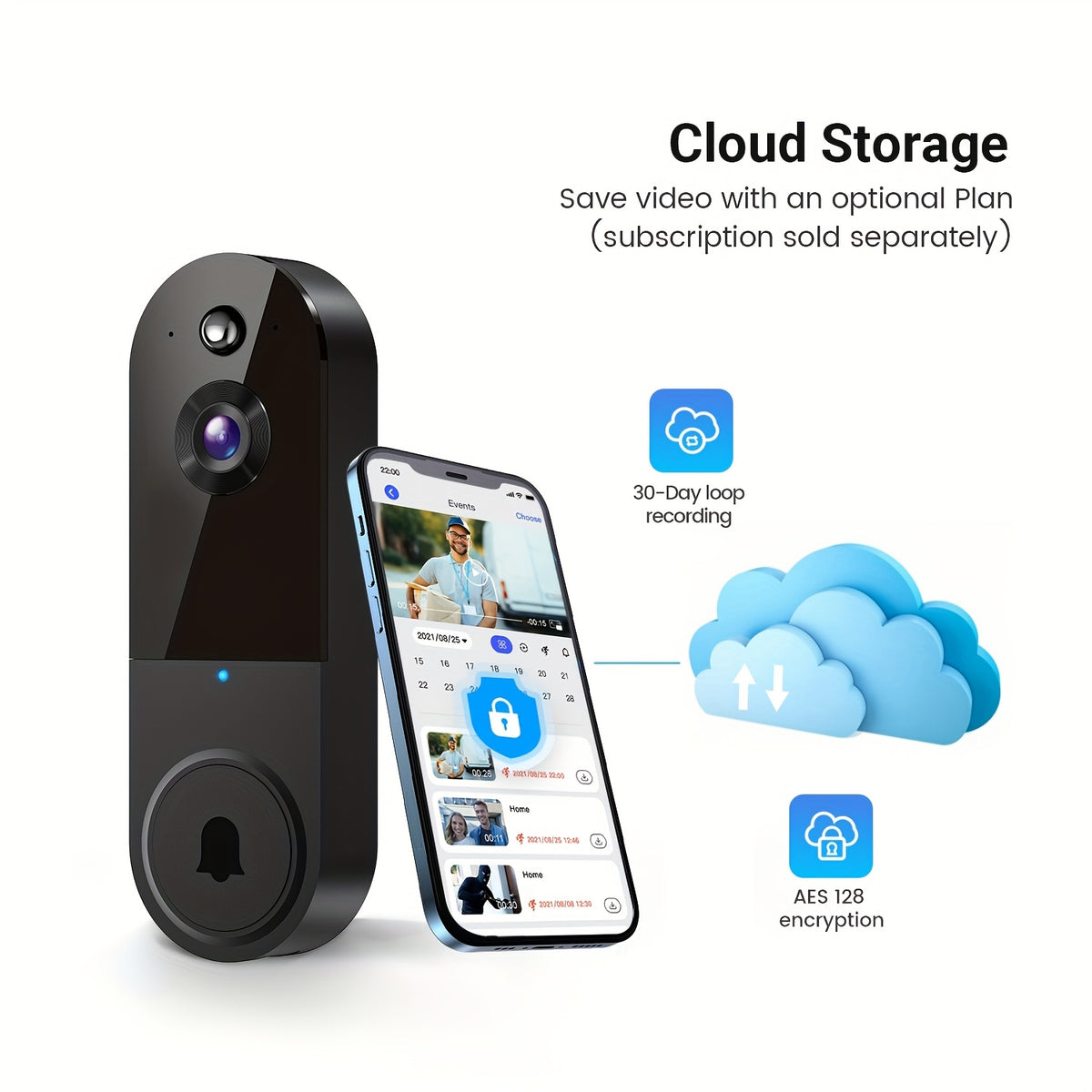 1080P Video Doorbell Camera Wireless – Intelligent Body Detection, Two-Way Audio, Infrared Night Vision, Cloud Storage, Real-Time View, 5200mAh Battery, Black Linen