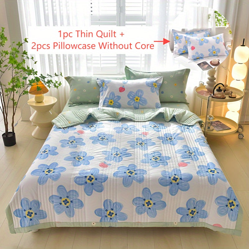 Summer Cooling Quilt Set 3 Piece Thin Quilt 2 Pillowcases Floral Embossed Skin Friendly Soft All Season Comforter - Twin Full Queen King Hotel Bedroom