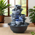 Tabletop Water Fountain Indoor Resin Waterfall with LED Light Realistic Rock Design Plug-In Soothing Ambiance for Bedroom Living Room Office Meditation Desk Decor