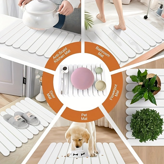 Diatomite Dish Drying Mat Set 7pcs, Super Absorbent Fast-Dry Kitchen Counter Mat, Heat Resistant Trivet & Non-Slip Foldable Stone Texture Mat for Dishes, Sink & Bathroom, Food Safe, Great Gift