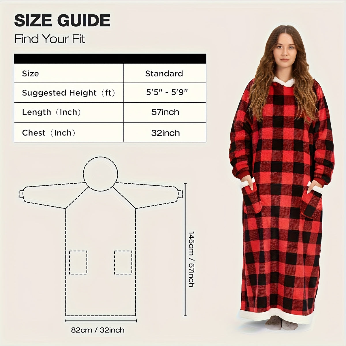 Wearable Blanket Hoodie – Oversized Giant Flannel Hooded Blanket Jacket for Women & Men | Ultra Soft, Warm, with Pocket | 5 Colors