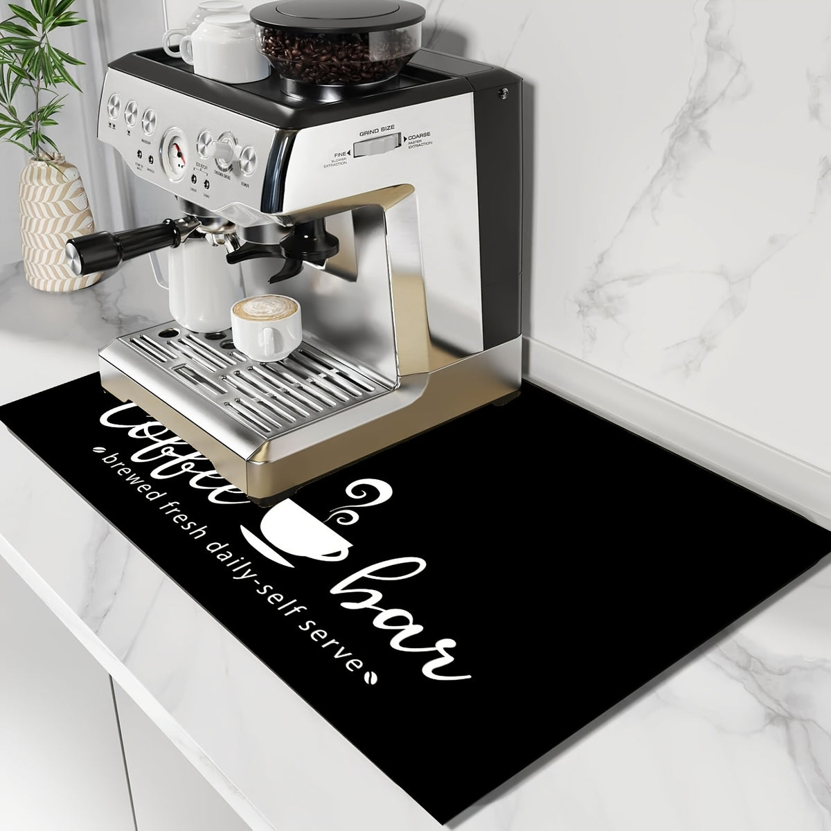 Coffee Bar Mat and Dish Drying Mat - Non-Slip Diatomite Absorbent Kitchen Counter Mat with Coffee Theme Design - Multi-Size Coffee Machine Mat and Kitchen Countertop Accessory