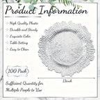 Reef Charger Plates Bulk 100 Pack Silver – 13 Inch Plastic Floral Ruffled Rim Metallic Decorative Wedding Chargers for Party, Holiday & Event Table Settings