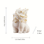 Pixiu Statue Wealth & Blessings Stone Figurine with Golden Floral Designs – Feng Shui Mythical Creature Decorative Sculpture for Living Room, Cabinet, Office & Home Display Gift
