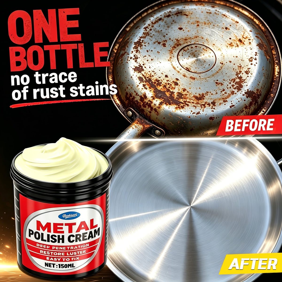 Metal Polishing Paste Multi-Purpose Stainless Steel Restoring Cream for Kitchen Appliances, Ovens, Range Hoods & Alloy Surfaces - Glycerin Formula, Smooth Finish, Long-Lasting Shine