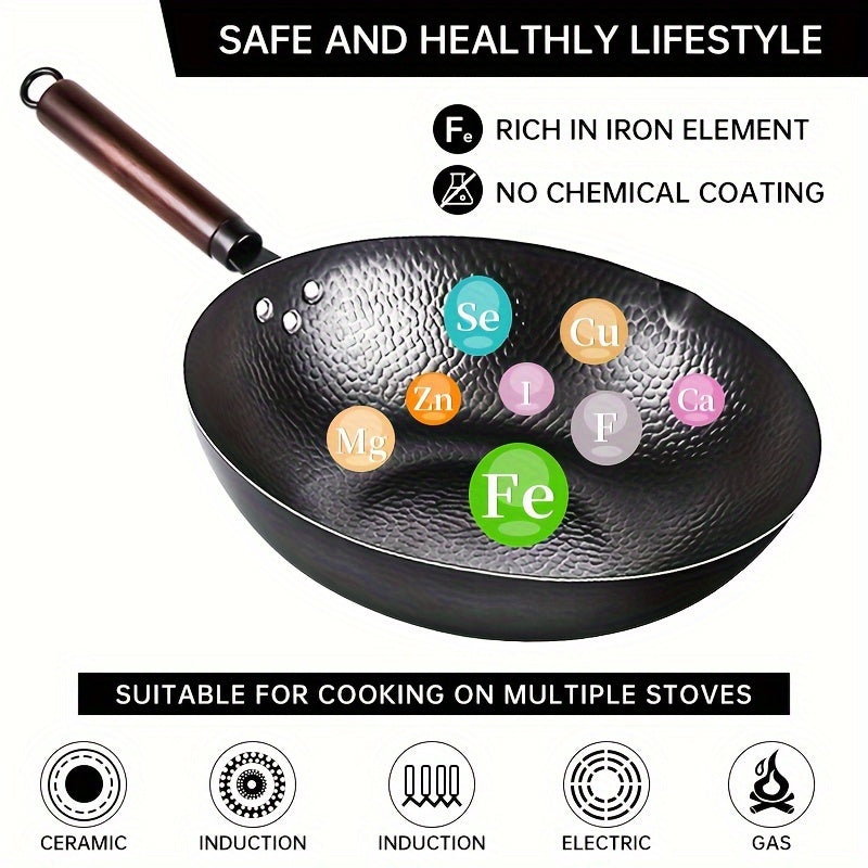 Carbon Steel Wok with 11-Piece Cookware Accessories 12.6 Inch Chinese Stir-Fry Pan Flat Bottom Induction Electric Gas Halogen All Stoves