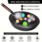 Carbon Steel Wok with 11-Piece Cookware Accessories 12.6 Inch Chinese Stir-Fry Pan Flat Bottom Induction Electric Gas Halogen All Stoves