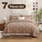 5/7pcs Pintuck Bed In A Bag Comforter Sets, Pinch Pleat Complete Bedding Sets with Comforter, Sheets & Pillowcases, Queen/King Size, All Season