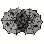 Halloween Spider Web Lace Round Placemats Black Polyester Table Mats for Dining Decor Spooky Party Supplies Set of 1 2 8 Pieces 12 Inch