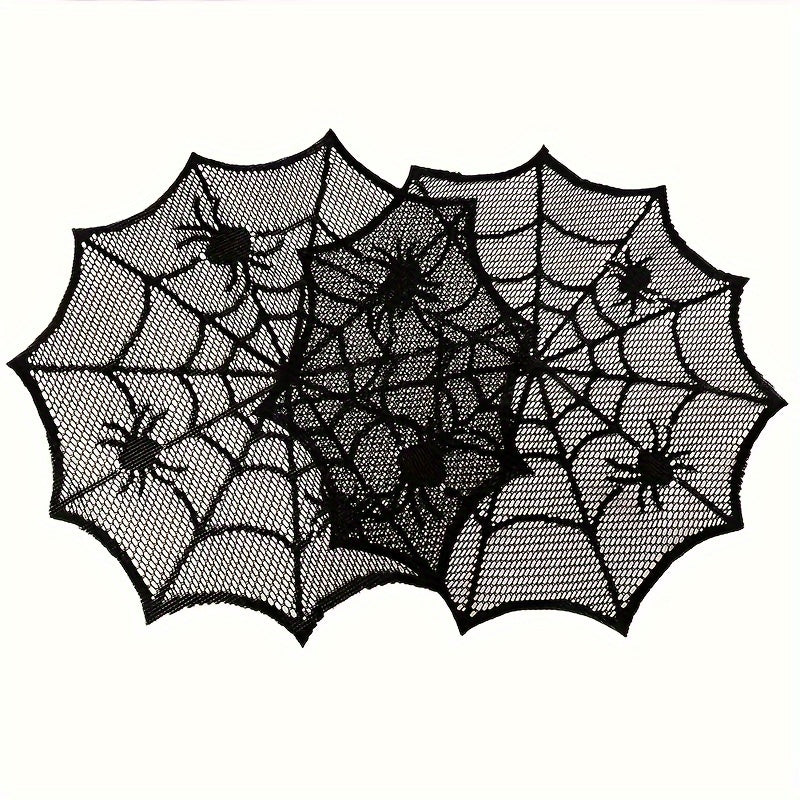 Halloween Spider Web Lace Round Placemats Black Polyester Table Mats for Dining Decor Spooky Party Supplies Set of 1 2 8 Pieces 12 Inch