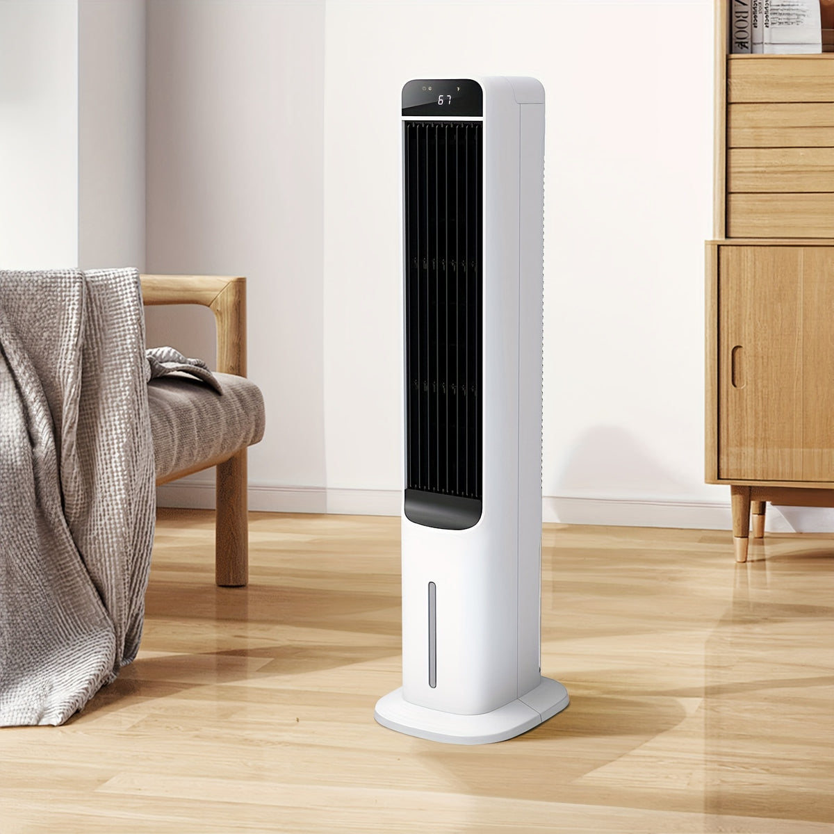 Portable Evaporative Cooler – Bladeless Tower Fan with Ice Cooling & Humidifier | 3-in-1 Swamp Air Cooler, 4 Ice Packs, 70° Oscillation, 1.32 Gal | Bedroom, Kitchen & Office